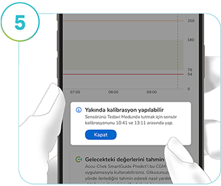 SmartGuide uygulamasının Yakında kalibrasyon yapılabilir komutunun ekran görüntüsü.