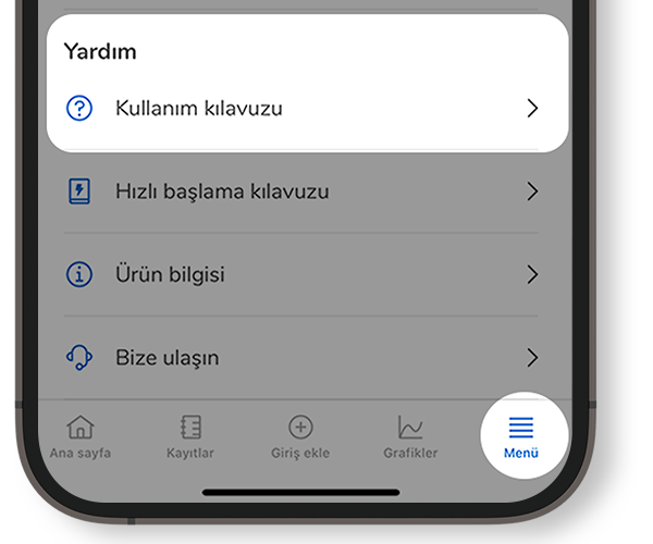  Kullanım Kılavuzunda bir vurgu içeren, SmartGuide uygulamasının Yardım bölümünün ekran görüntüsü.
