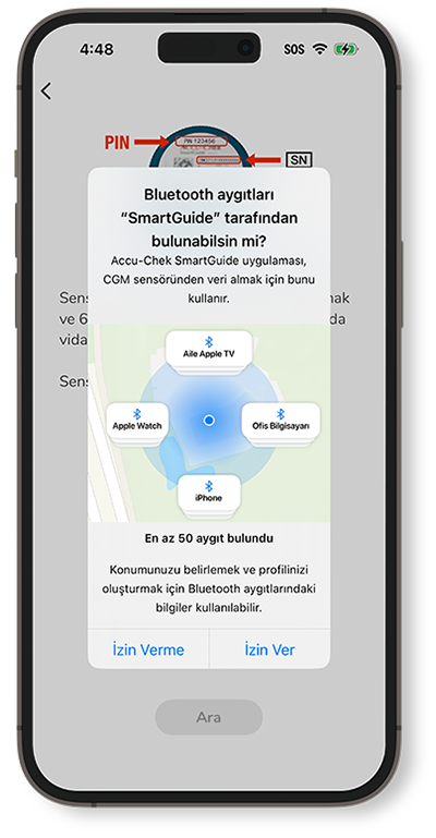 Bluetooth kullanımı için SmartGuide uygulamasının Eşleştirme araması.