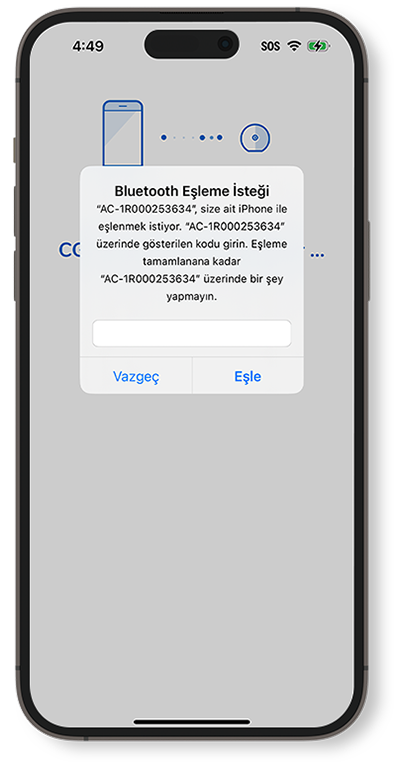 Akıllı telefonunuzla Bluetooth Eşleştirme isteğini gösteren ekran.