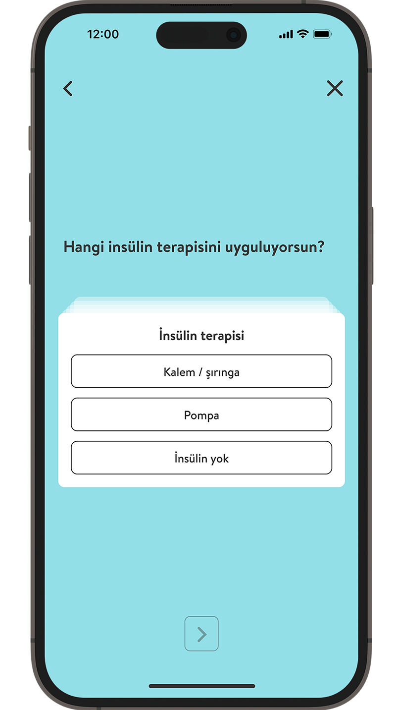 mySugr uygulaması alıştırma sürecinin ekran görüntüsü, insülin terapisi ifade ediliyor.