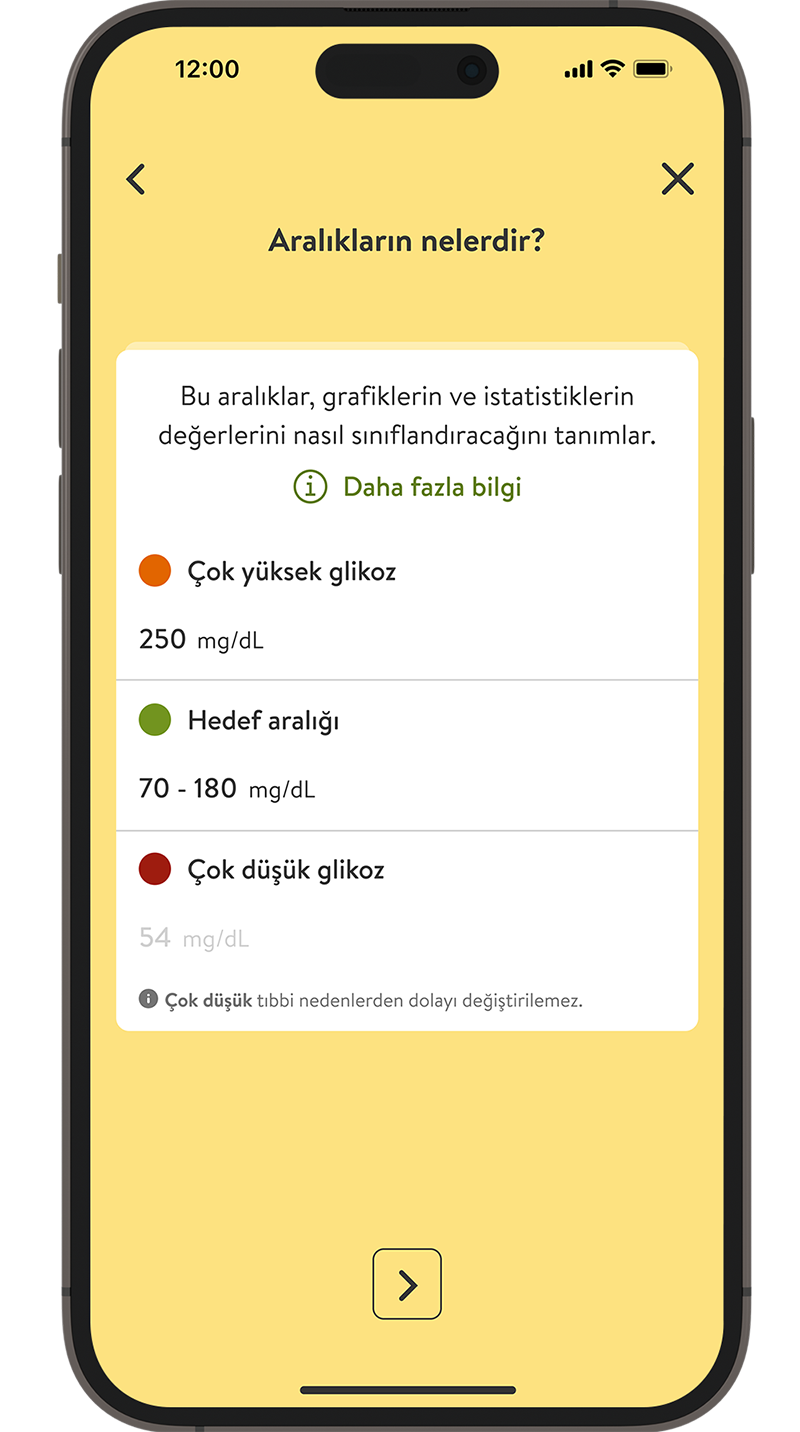 mySugr uygulamasının ölçüm birimi kurulum sayfasının ekran görüntüsü.